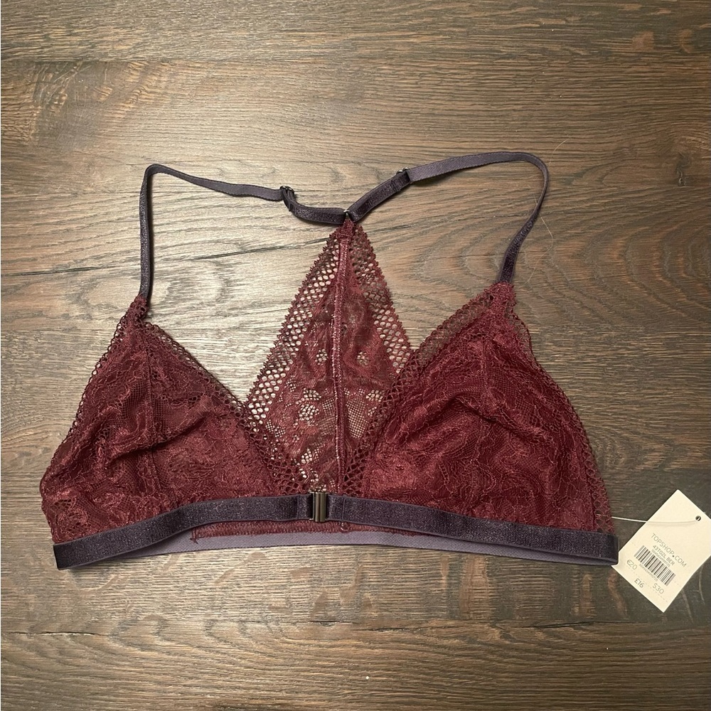 NWT TOPSHOP Y BACK BRA WINE RED 8